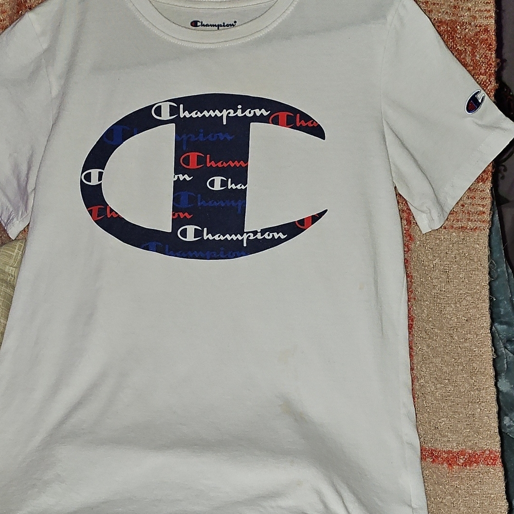Used Youth Champion White Tee with Multicolor Logo